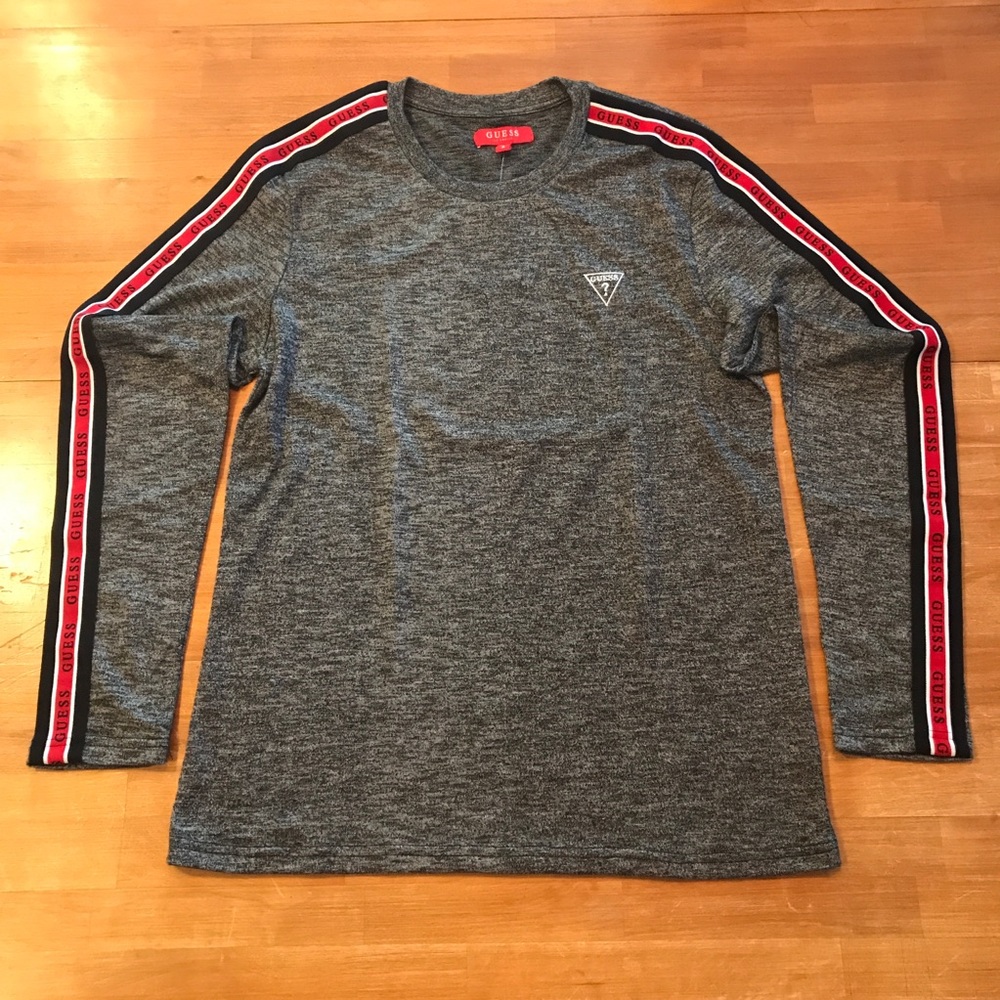 GUESS Long Sleeve Tape Logo T-Shirt